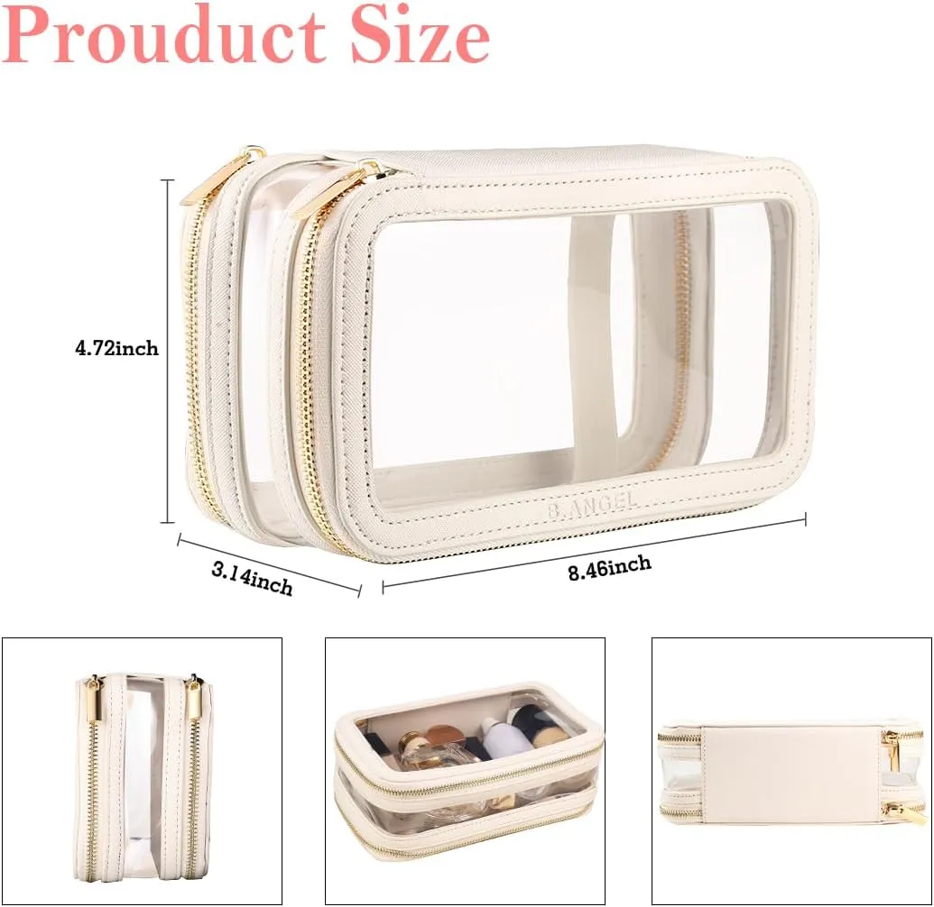 Clear Makeup Case, Double Layer Cosmetic Bag Travel Toiletry Bag, Car Make up Bags Organizer with Zipper for Women.(White)