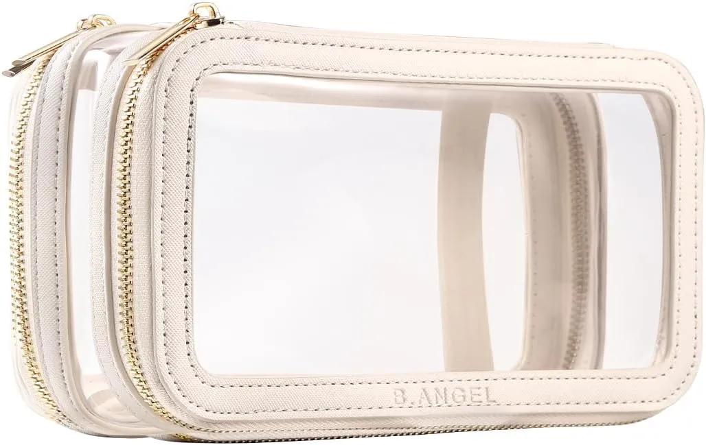 Clear Makeup Case, Double Layer Cosmetic Bag Travel Toiletry Bag, Car Make up Bags Organizer with Zipper for Women.(White)