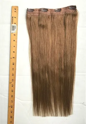 Clip in Volumizer Weft Remy Human Hair Extensions One (1) Piece Volume Ashy Brown 18” (20") Long 8.5"Wide