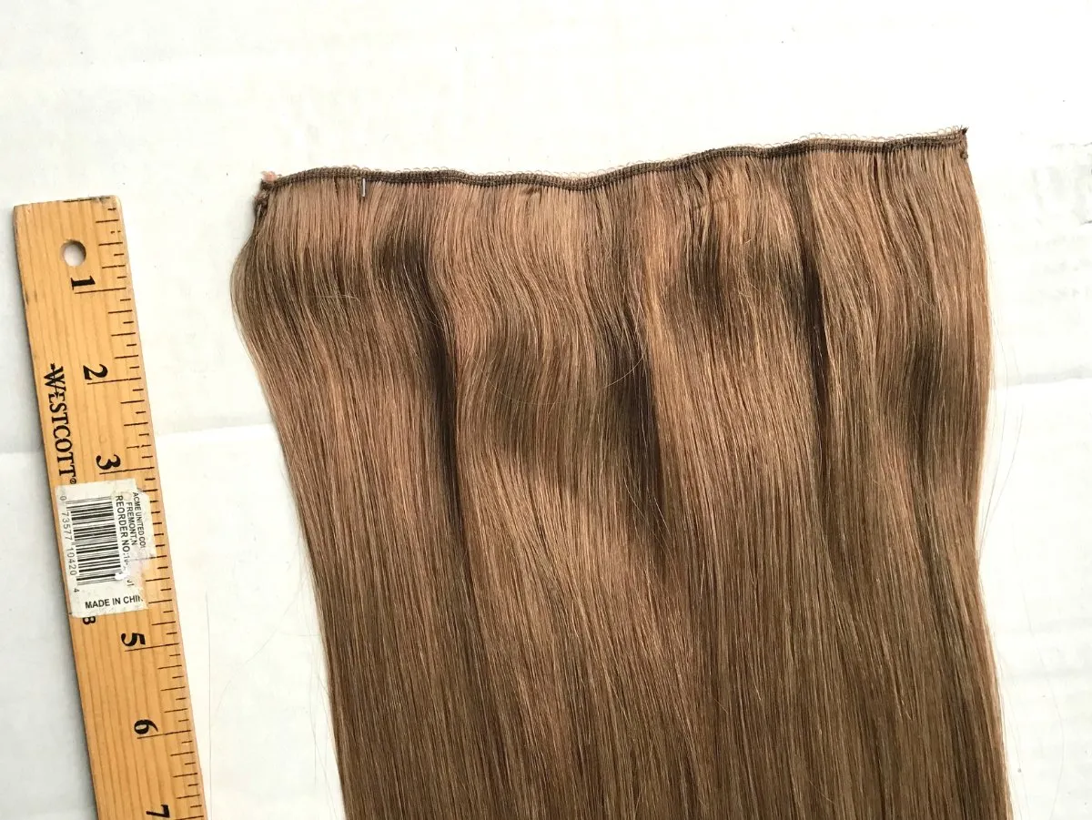 Clip in Volumizer Weft Remy Human Hair Extensions One (1) Piece Volume Ashy Brown 18” (20") Long 8.5"Wide