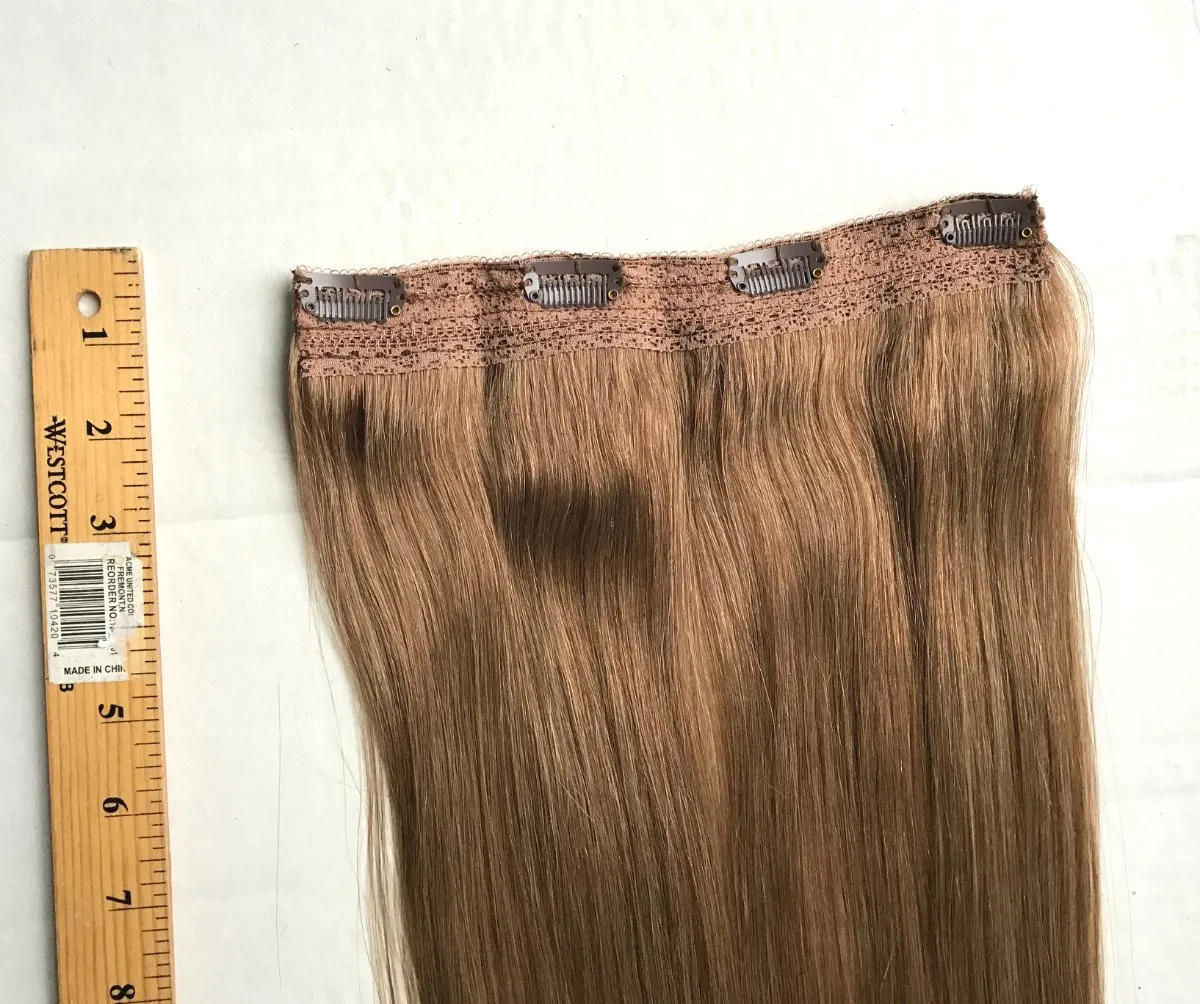 Clip in Volumizer Weft Remy Human Hair Extensions One (1) Piece Volume Ashy Brown 18” (20") Long 8.5"Wide