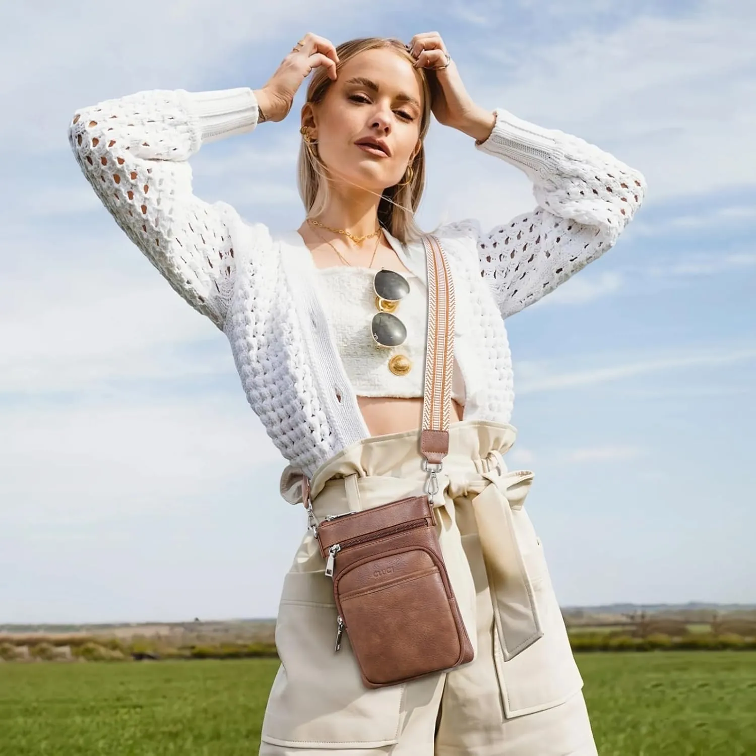 CLUCI Small Crossbody Bags for Women PU Leather Cell Phone Purse Wallet with Adjustable Guitar Strap