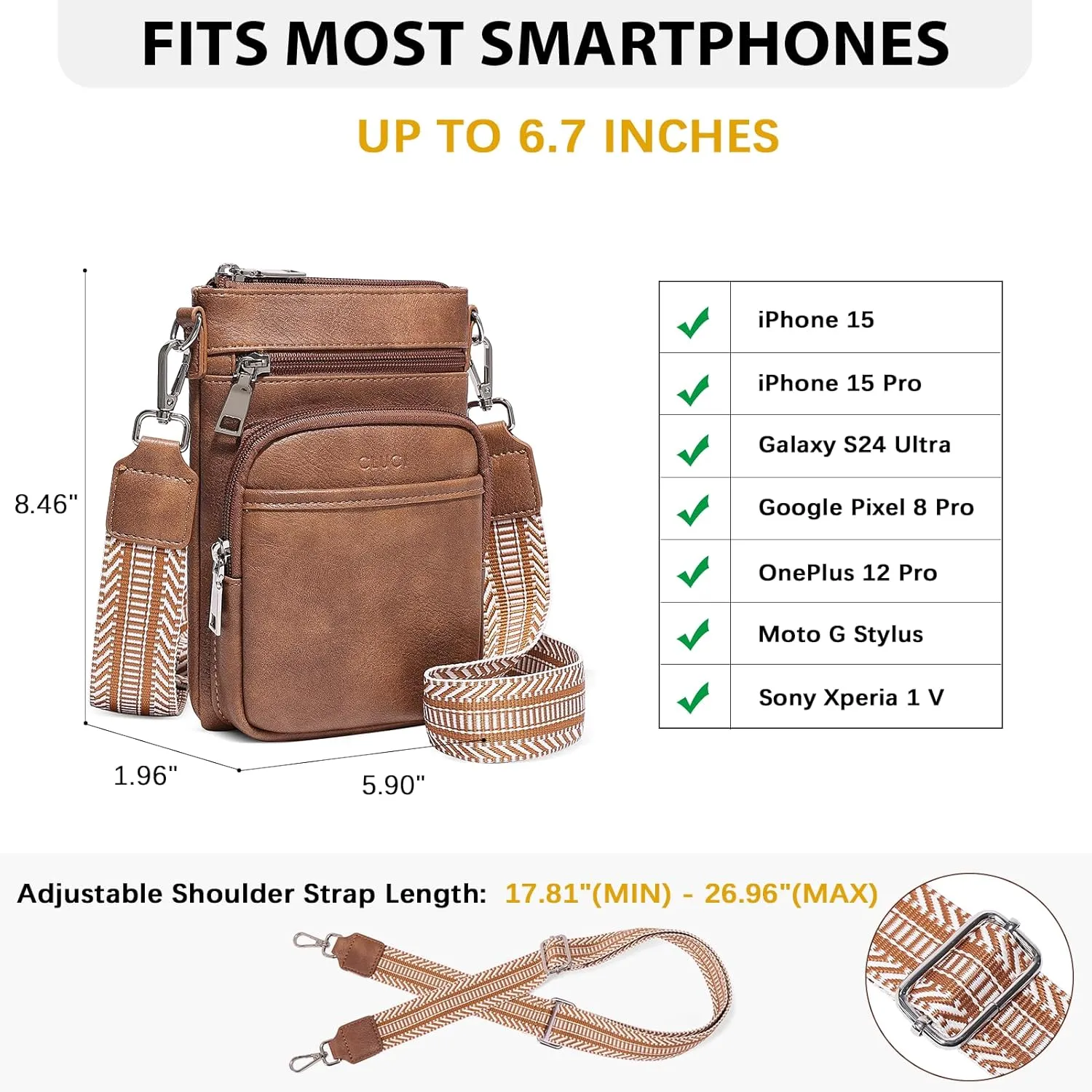 CLUCI Small Crossbody Bags for Women PU Leather Cell Phone Purse Wallet with Adjustable Guitar Strap