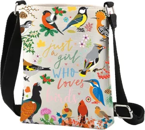 CMNIM Cute Bird Crossbody Bag Bird Gift for Bird Lovers Girls Just a Girl Who Loves Birds Canvas Crossbody Purse Birding Gift