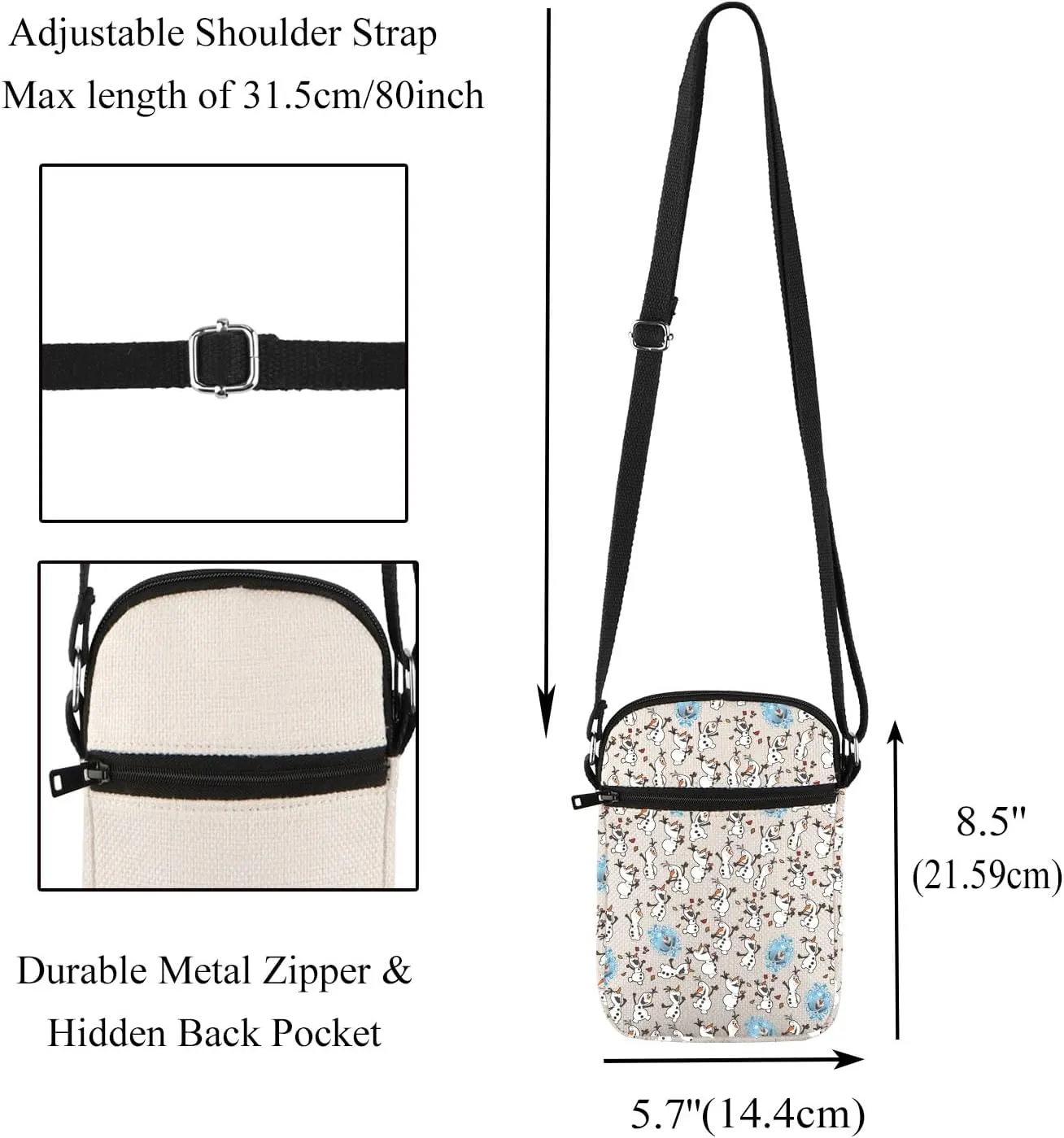 CMNIM Snowman Crossbody Bag Cartoon Movie Gift for Snowman Lovers Fans Cartoon Crossbody Purse Adjustable Strap Bag