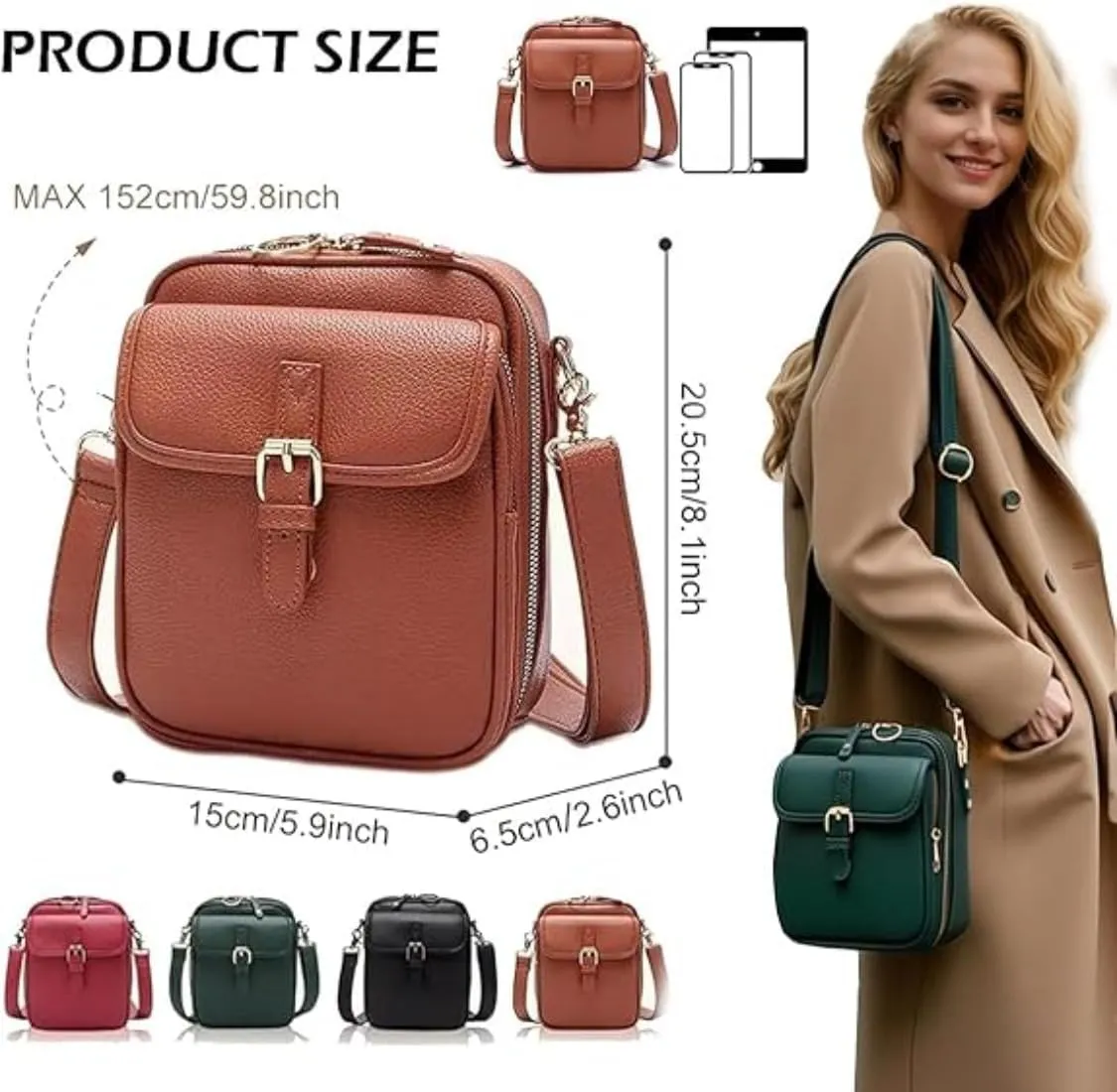 Collaboraten1 Crossbody Leather Bag, Large Capacity With 10 Card Slots, Casual Single-Shoulder Bag (Burgundy)