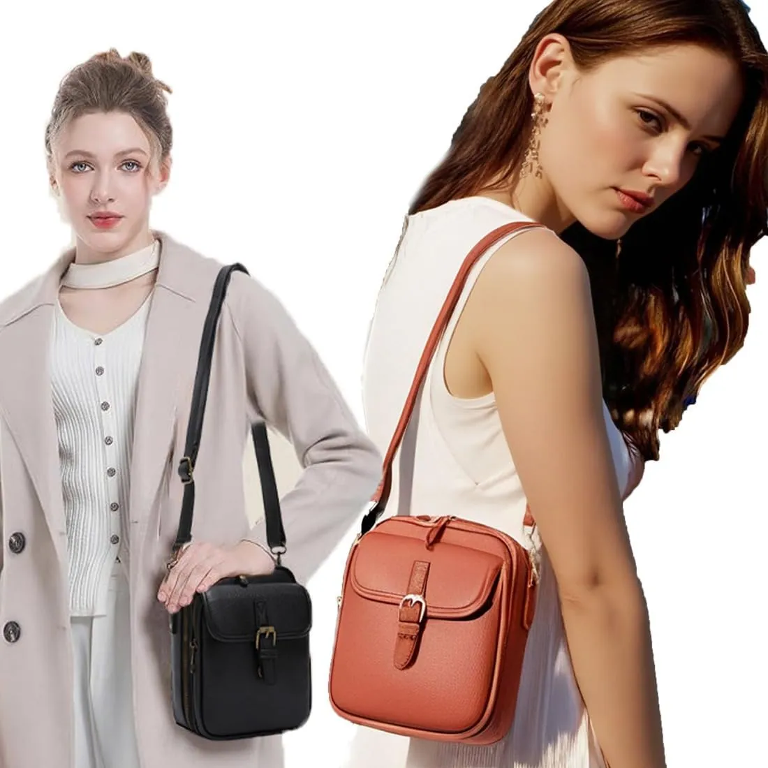 Collaboraten1 Crossbody Leather Bag, Large Capacity With 10 Card Slots, Casual Single-Shoulder Bag (Burgundy)