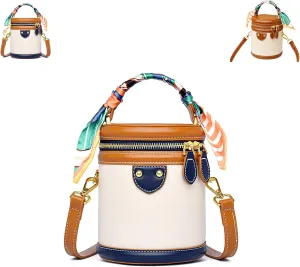 Colorblock Bucket Bag For Women, 2025 New Summer Niche Design Cylinder Bag, Leather Bucket Handbag, Fashionable Crossbody Bag