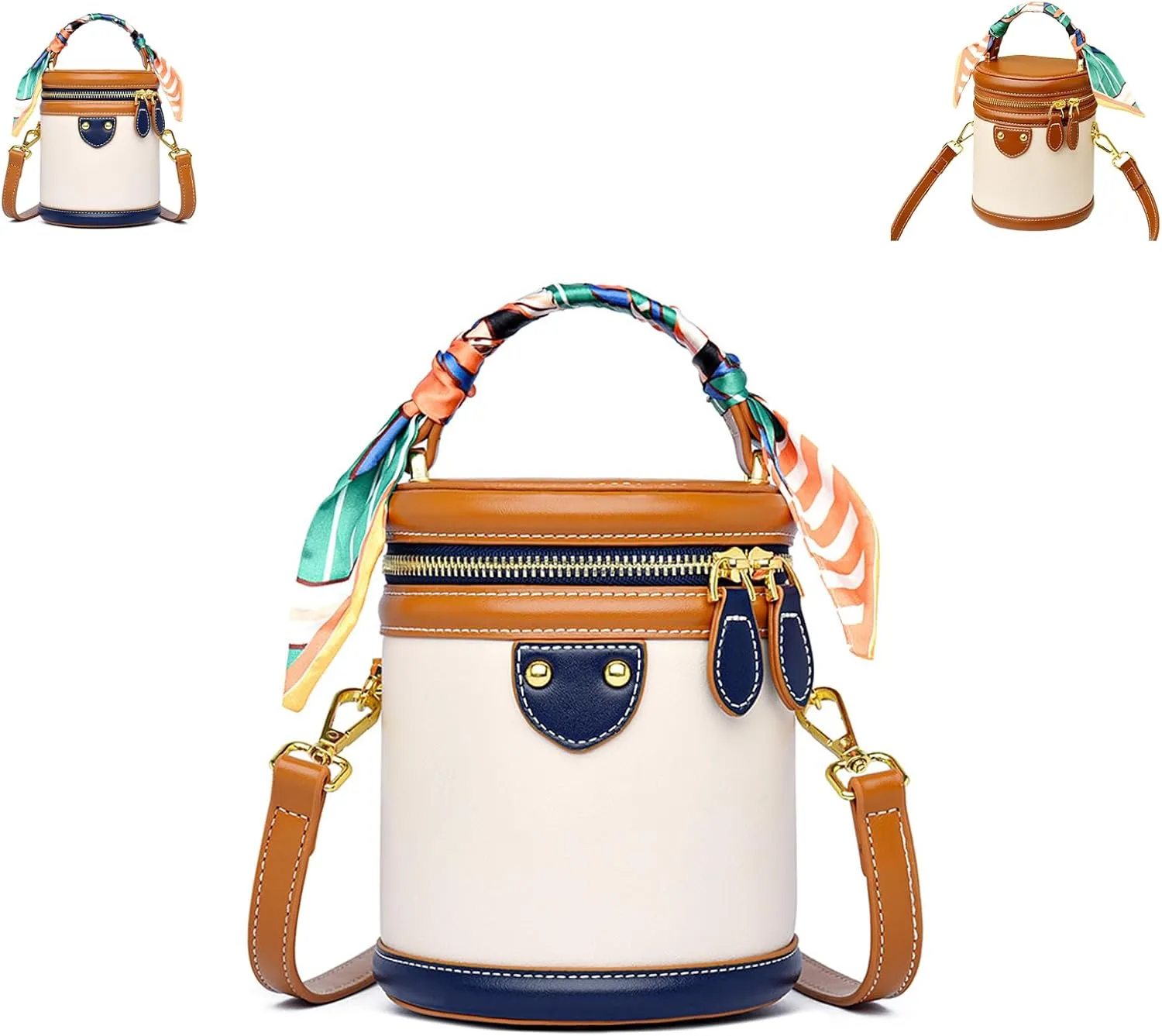 Colorblock Bucket Bag For Women, 2025 New Summer Niche Design Cylinder Bag, Leather Bucket Handbag, Fashionable Crossbody Bag