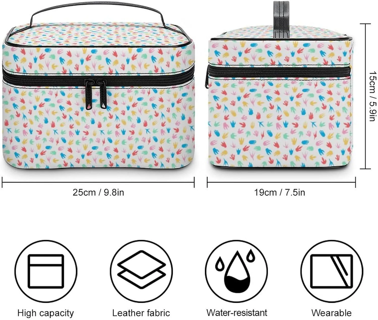 Colorful Dinosaur Paw White Travel Makeup Bag For Women Cosmetic Bags Organizer With Soft Handle Compartments Mens Big Capacity Skincare Toiletry Bag Camping Wedding Make Up Pouch