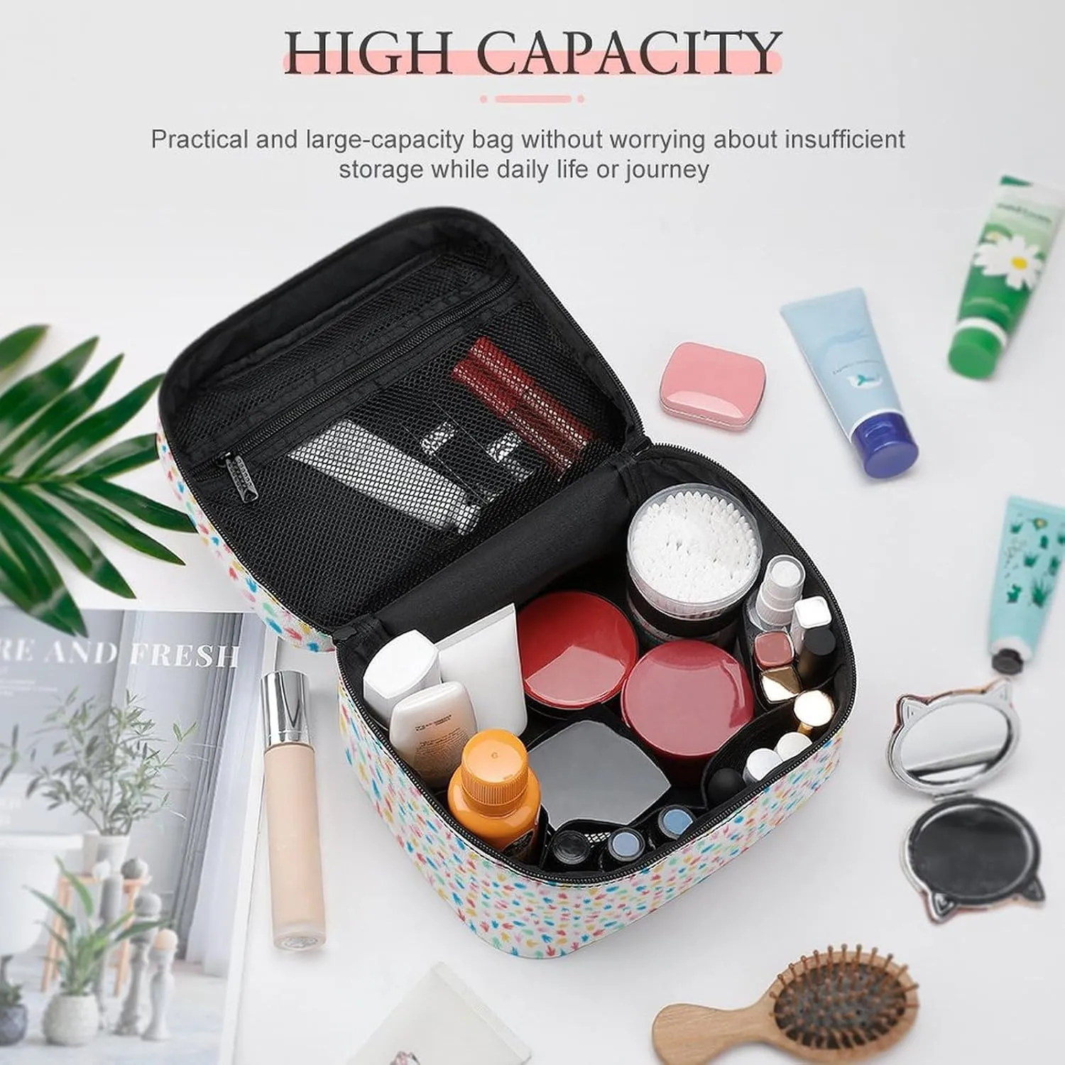 Colorful Dinosaur Paw White Travel Makeup Bag For Women Cosmetic Bags Organizer With Soft Handle Compartments Mens Big Capacity Skincare Toiletry Bag Camping Wedding Make Up Pouch