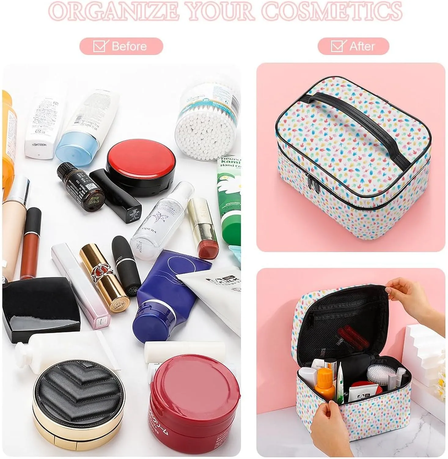 Colorful Dinosaur Paw White Travel Makeup Bag For Women Cosmetic Bags Organizer With Soft Handle Compartments Mens Big Capacity Skincare Toiletry Bag Camping Wedding Make Up Pouch