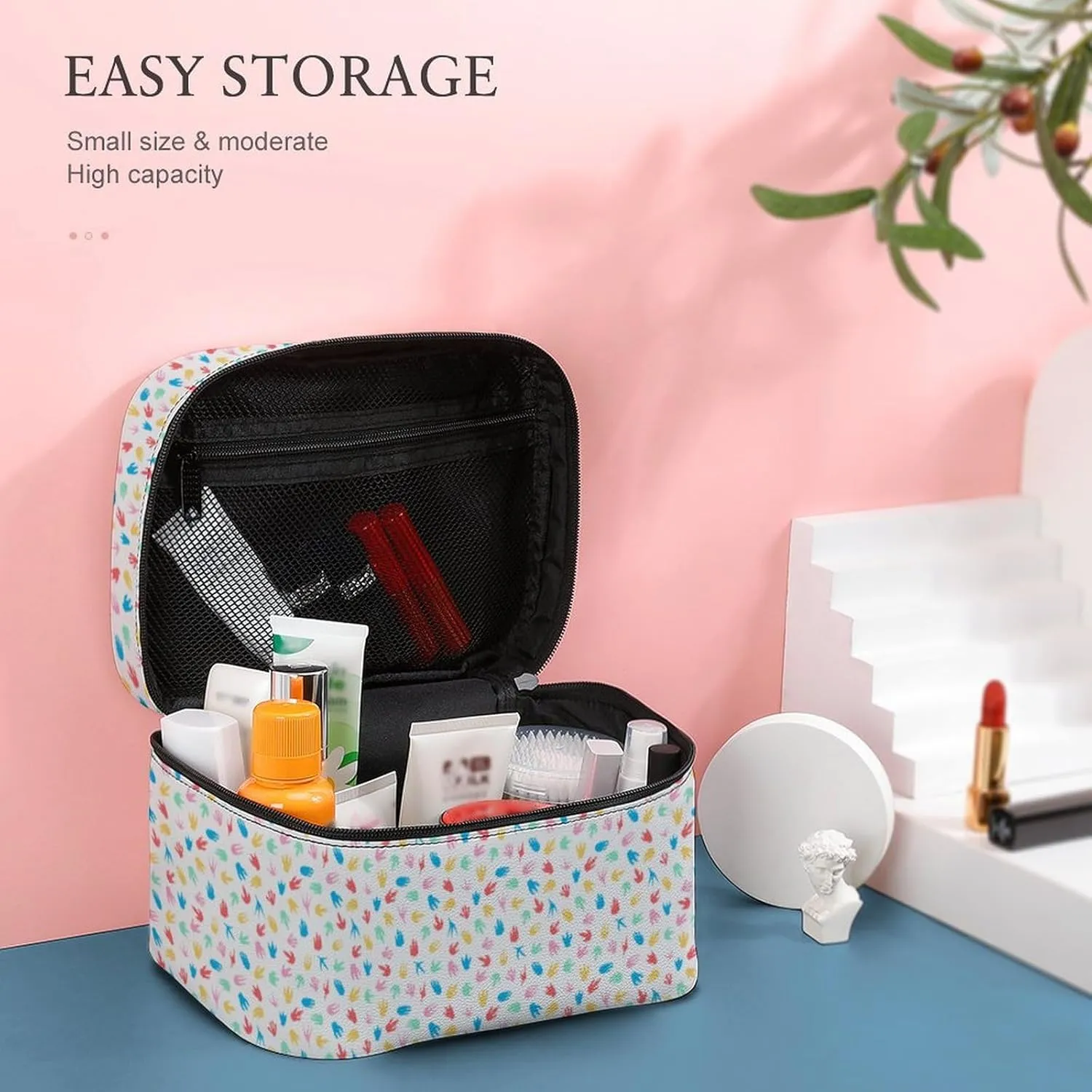 Colorful Dinosaur Paw White Travel Makeup Bag For Women Cosmetic Bags Organizer With Soft Handle Compartments Mens Big Capacity Skincare Toiletry Bag Camping Wedding Make Up Pouch