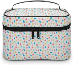 Colorful Dinosaur Paw White Travel Makeup Bag For Women Cosmetic Bags Organizer With Soft Handle Compartments Mens Big Capacity Skincare Toiletry Bag Camping Wedding Make Up Pouch