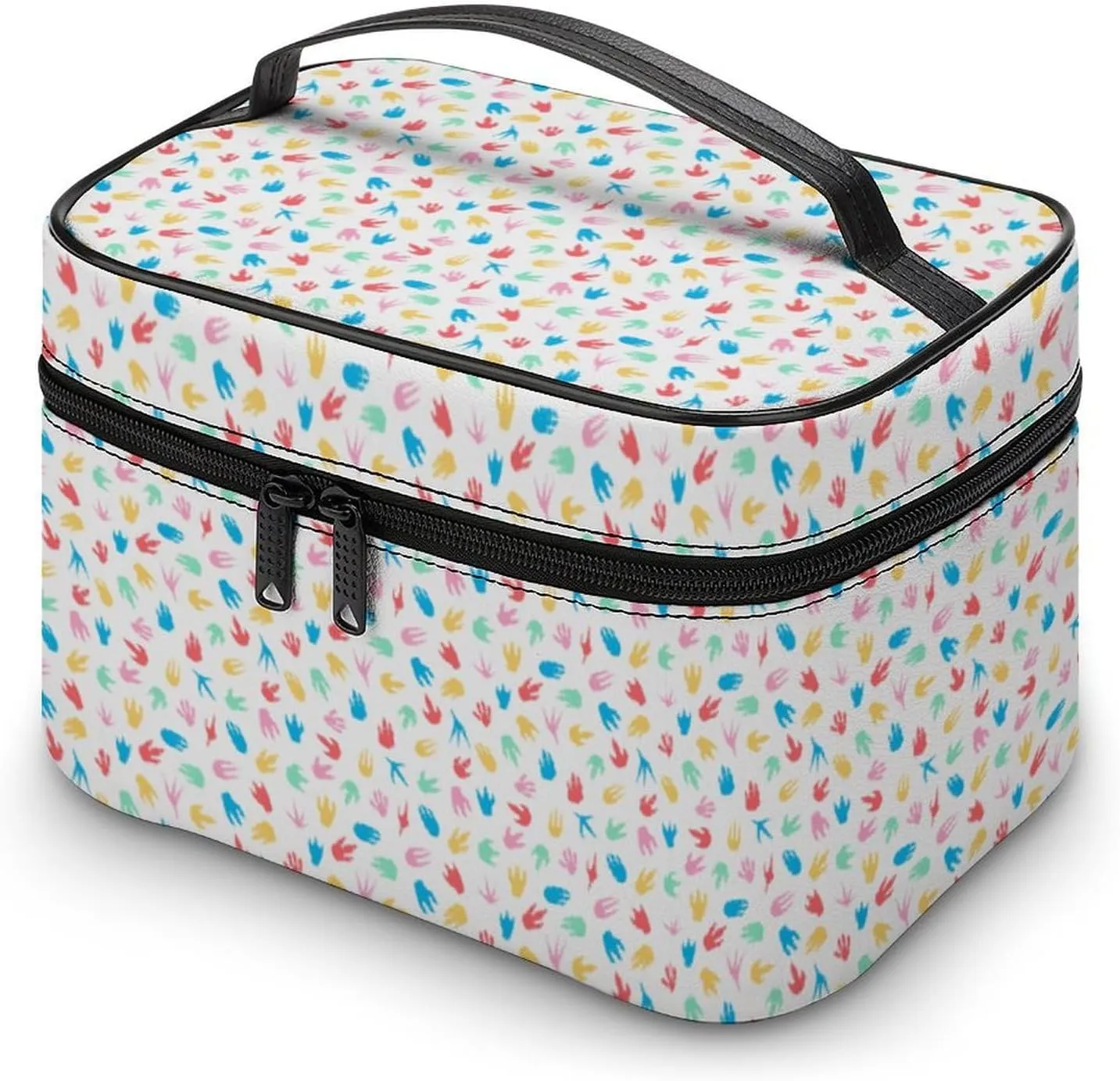 Colorful Dinosaur Paw White Travel Makeup Bag For Women Cosmetic Bags Organizer With Soft Handle Compartments Mens Big Capacity Skincare Toiletry Bag Camping Wedding Make Up Pouch