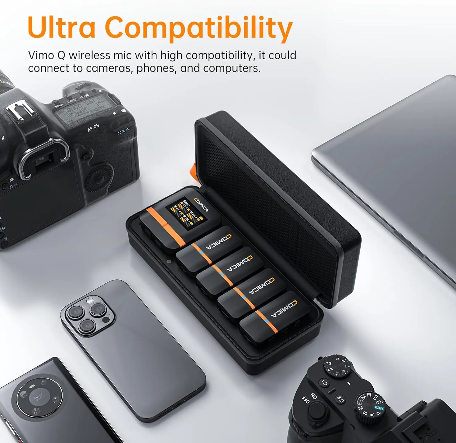 COMICA Vimo Q Wireless Lavalier Microphone System with 4 Transmitters and 1 Receiver, 4 Audio Tracks Individual Output, Noise Cancellation, 656' Range, Lav Mic for Camera, iPhone, Android, PC, etc