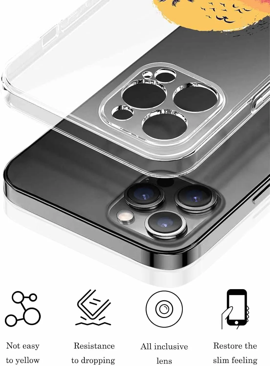 Compatible with iPhone 13 Pro Max Case 6.7 inch, Palm Tree Buggy Red Sunset Beach Ocean Waves Retro Clear Phone Case Ultra Thin Anti-Scratch Transparent Phone Cover Shockproof Protective TPU Cover