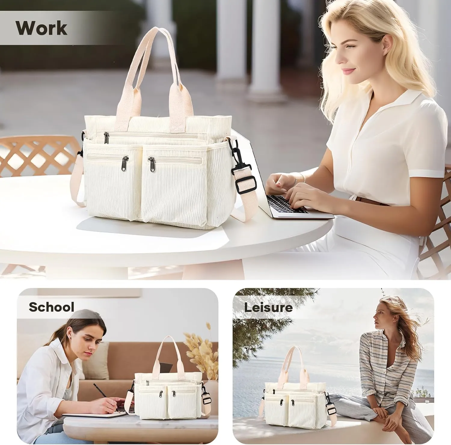 Corduroy Tote Bag for Women, Crossbody Bags, Mutil Pockets Handbag Tote Bag for Travel, Work