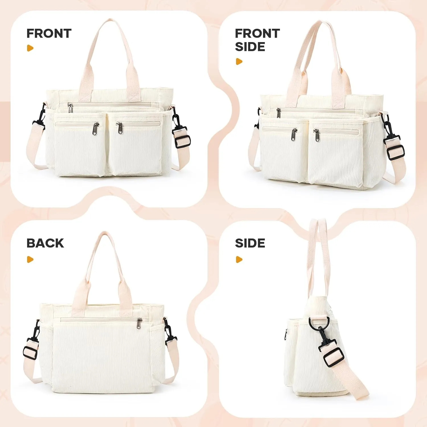 Corduroy Tote Bag for Women, Crossbody Bags, Mutil Pockets Handbag Tote Bag for Travel, Work