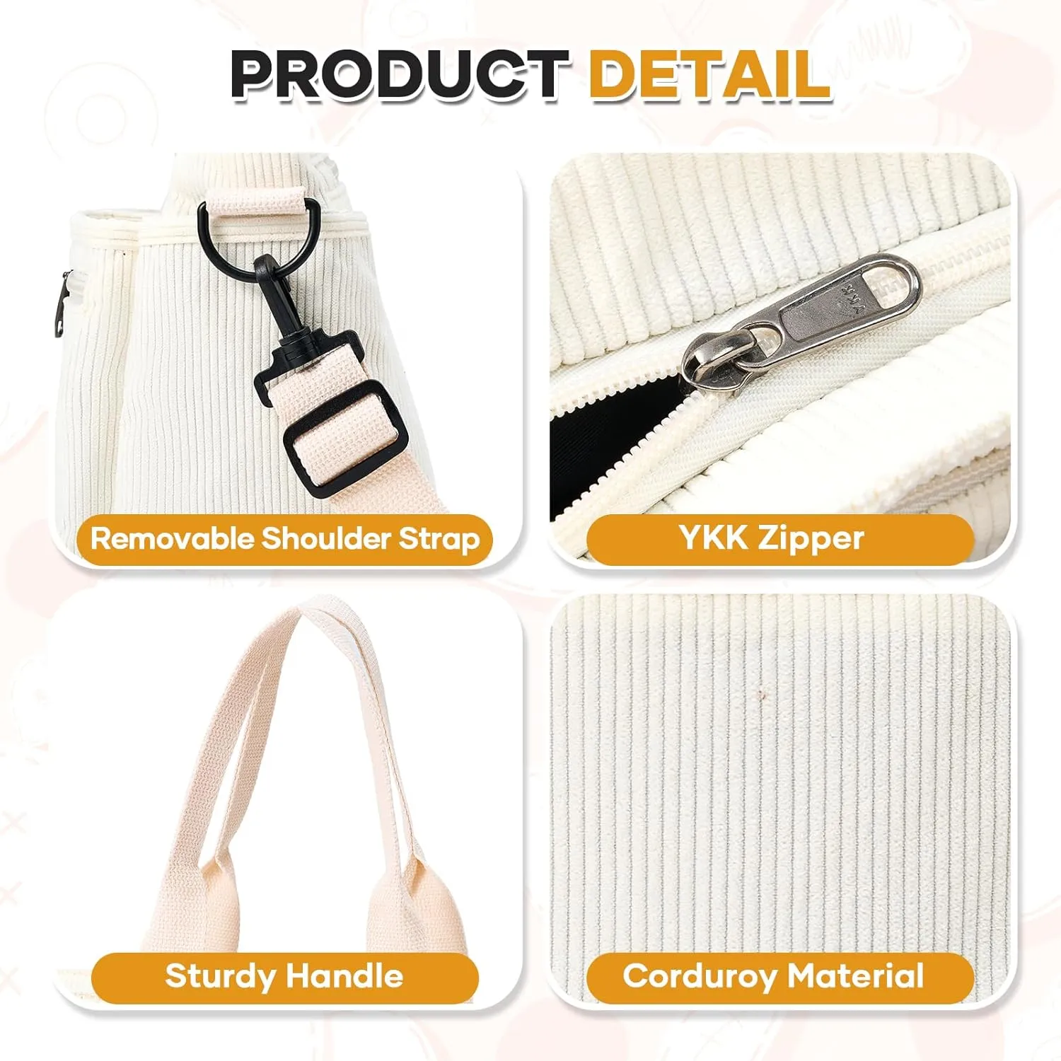 Corduroy Tote Bag for Women, Crossbody Bags, Mutil Pockets Handbag Tote Bag for Travel, Work