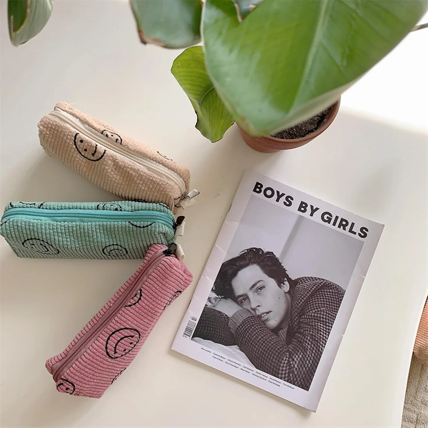 Cosmetic Bags for Women - Corduroy Cosmetic Bag Aesthetic Women Handbags Purses Smile Dots Makeup Organizer Storage Makeup Bag Girls Case Bags (3PCs Green)