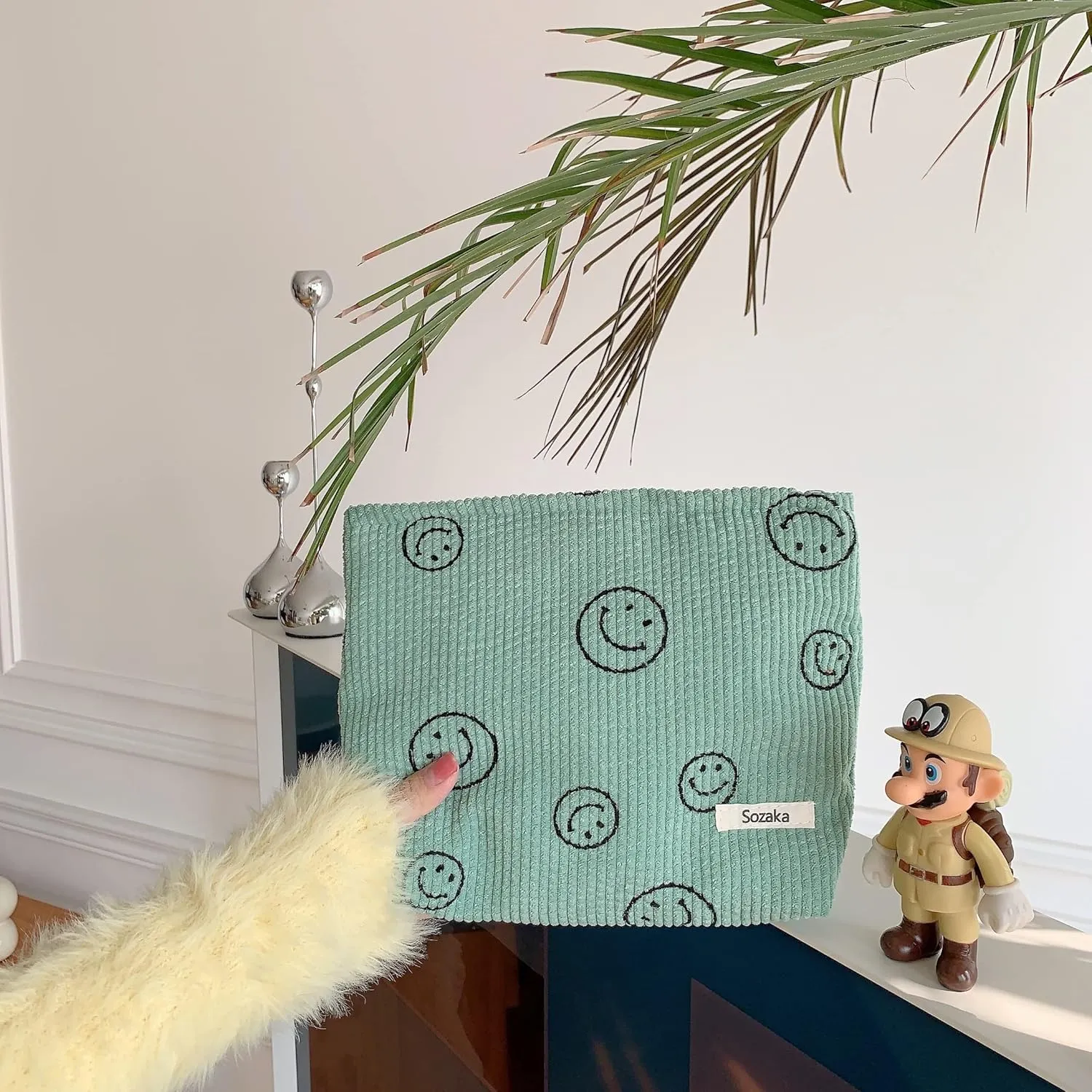 Cosmetic Bags for Women - Corduroy Cosmetic Bag Aesthetic Women Handbags Purses Smile Dots Makeup Organizer Storage Makeup Bag Girls Case Bags (3PCs Green)