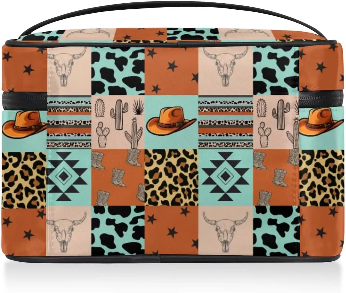 Cow Skull Makeup Bag, Western Stuff Travel Cosmetic Bag for Women Girls Large Capacity Make Up Case Cosmetic Organizer Toiletry Bag Zipper Pouch