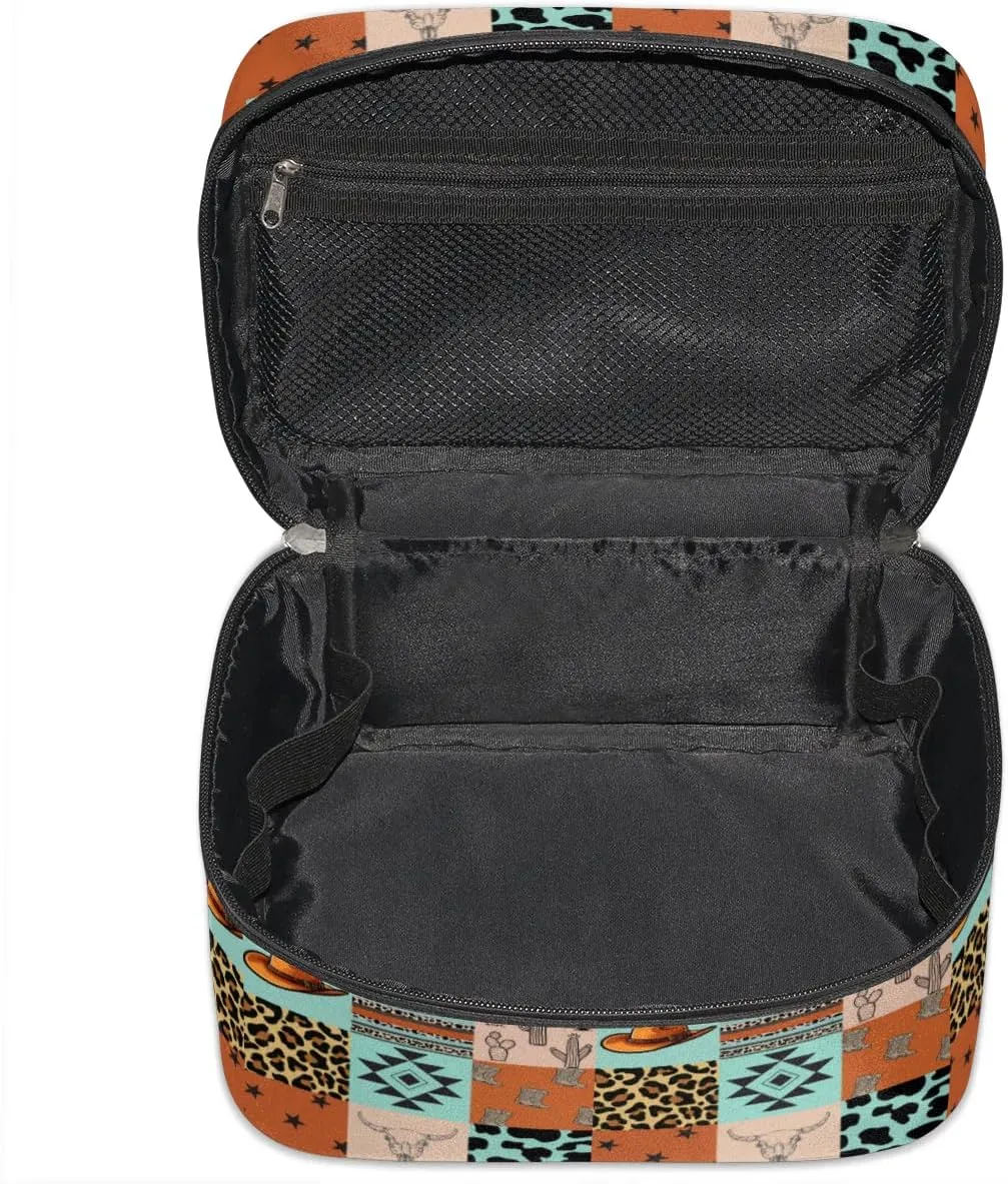 Cow Skull Makeup Bag, Western Stuff Travel Cosmetic Bag for Women Girls Large Capacity Make Up Case Cosmetic Organizer Toiletry Bag Zipper Pouch