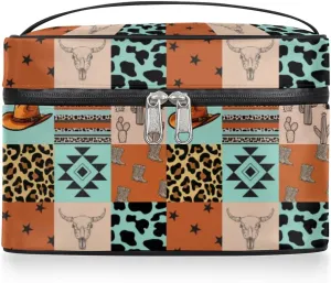 Cow Skull Makeup Bag, Western Stuff Travel Cosmetic Bag for Women Girls Large Capacity Make Up Case Cosmetic Organizer Toiletry Bag Zipper Pouch