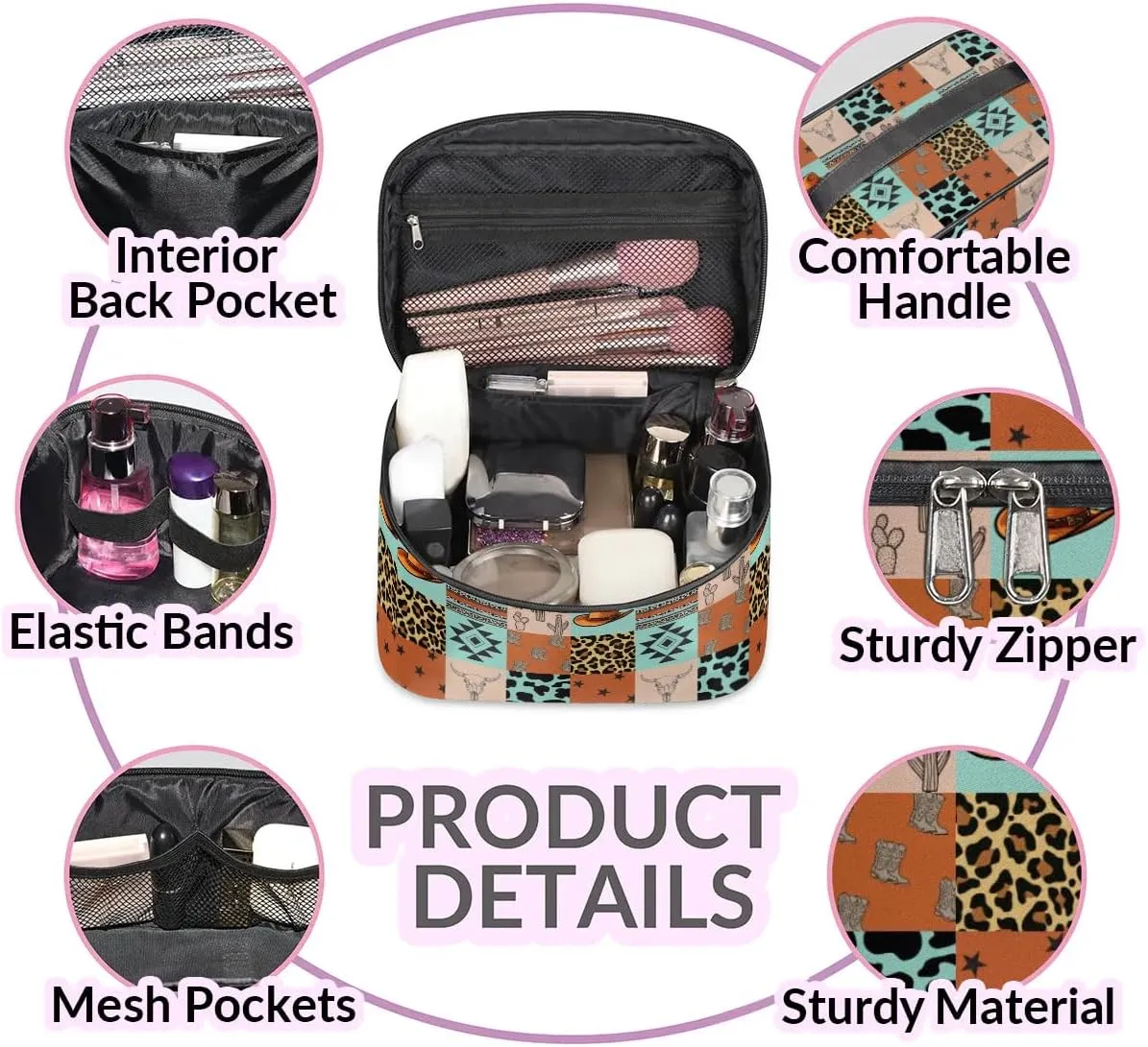 Cow Skull Makeup Bag, Western Stuff Travel Cosmetic Bag for Women Girls Large Capacity Make Up Case Cosmetic Organizer Toiletry Bag Zipper Pouch