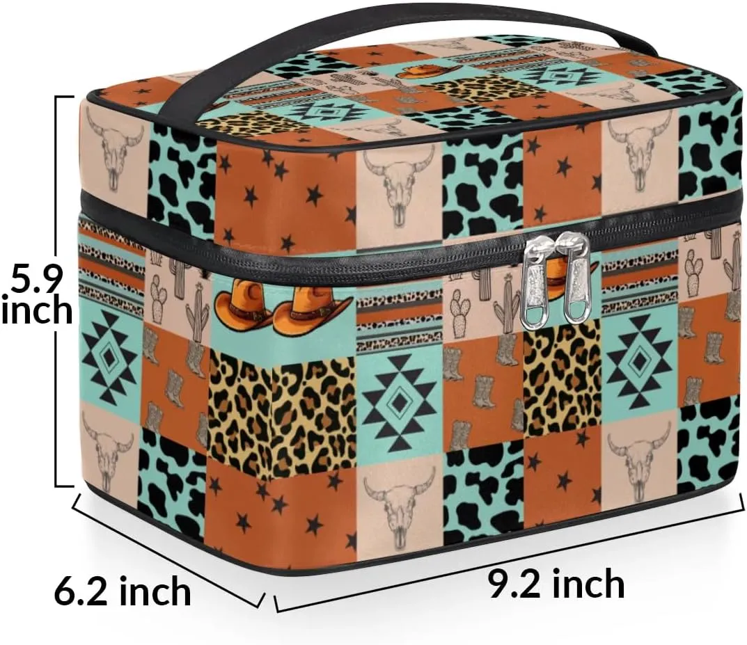 Cow Skull Makeup Bag, Western Stuff Travel Cosmetic Bag for Women Girls Large Capacity Make Up Case Cosmetic Organizer Toiletry Bag Zipper Pouch