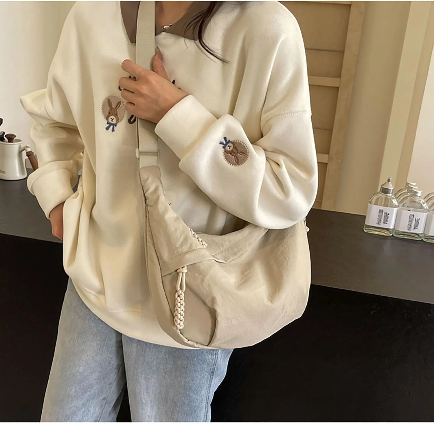 Crescent Crossbody Shoulder Bag For Women Hobo Bag Multi-Pocket Nylon Backpack Travel Shopping Dumpling Bag
