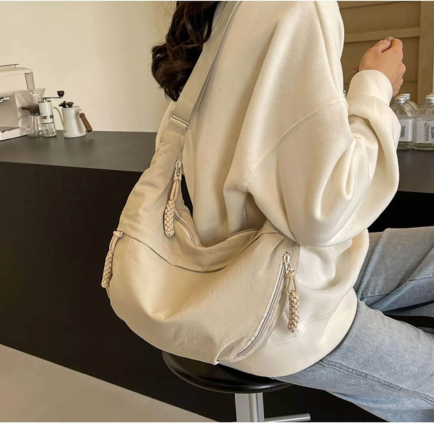Crescent Crossbody Shoulder Bag For Women Hobo Bag Multi-Pocket Nylon Backpack Travel Shopping Dumpling Bag