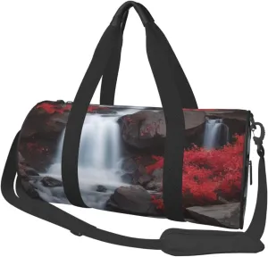 Crimson Cascade Printed Travel Bag,Round Personal Item Storage bag,Foldie Duffel Bag for Traveling Vacation,Fitness,Sports