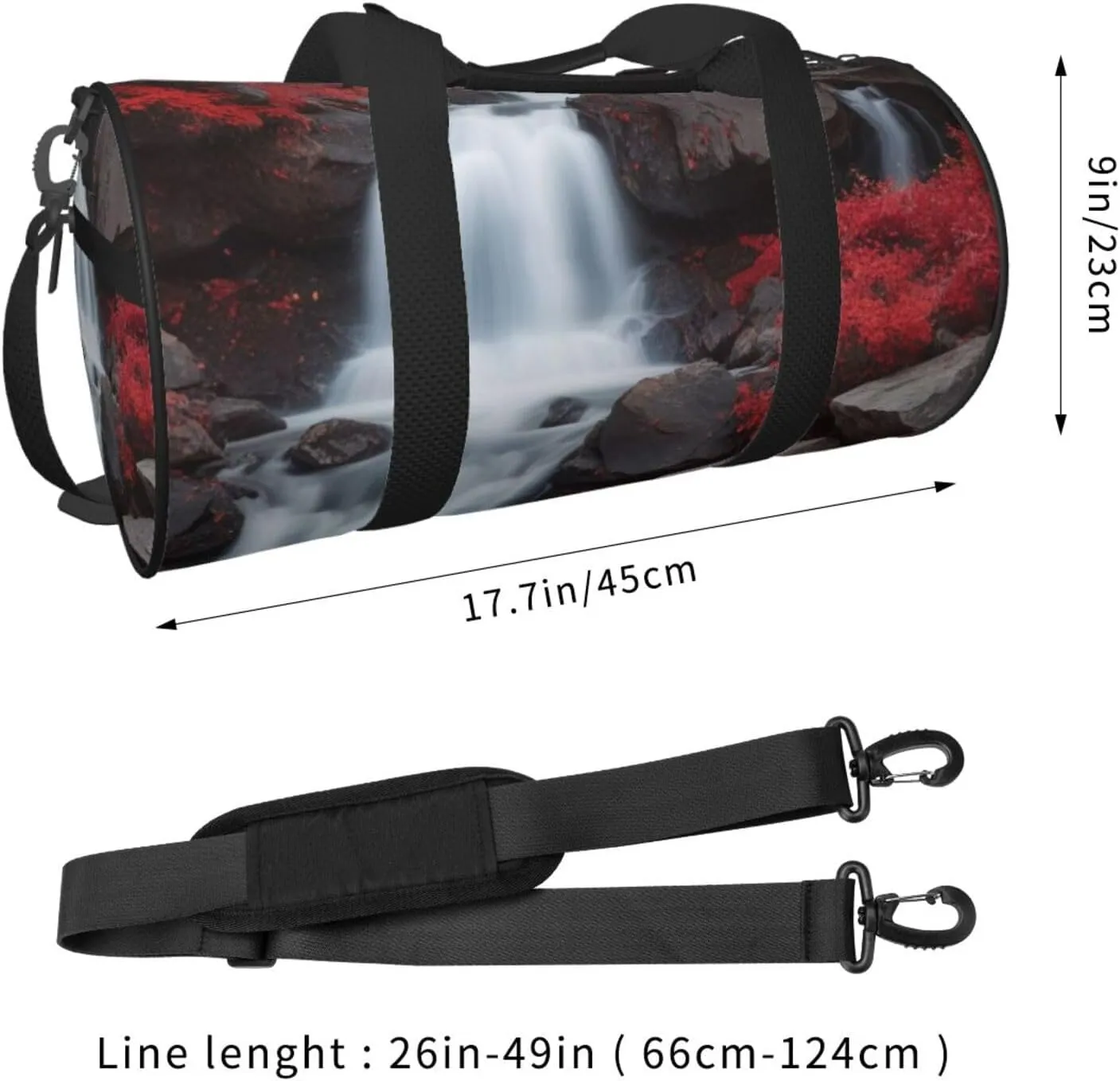 Crimson Cascade Printed Travel Bag,Round Personal Item Storage bag,Foldie Duffel Bag for Traveling Vacation,Fitness,Sports