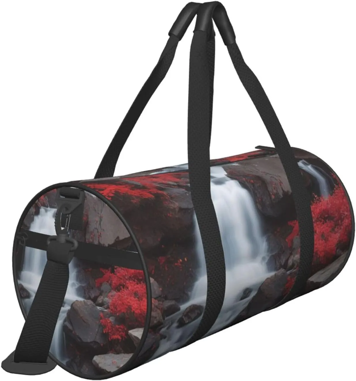 Crimson Cascade Printed Travel Bag,Round Personal Item Storage bag,Foldie Duffel Bag for Traveling Vacation,Fitness,Sports