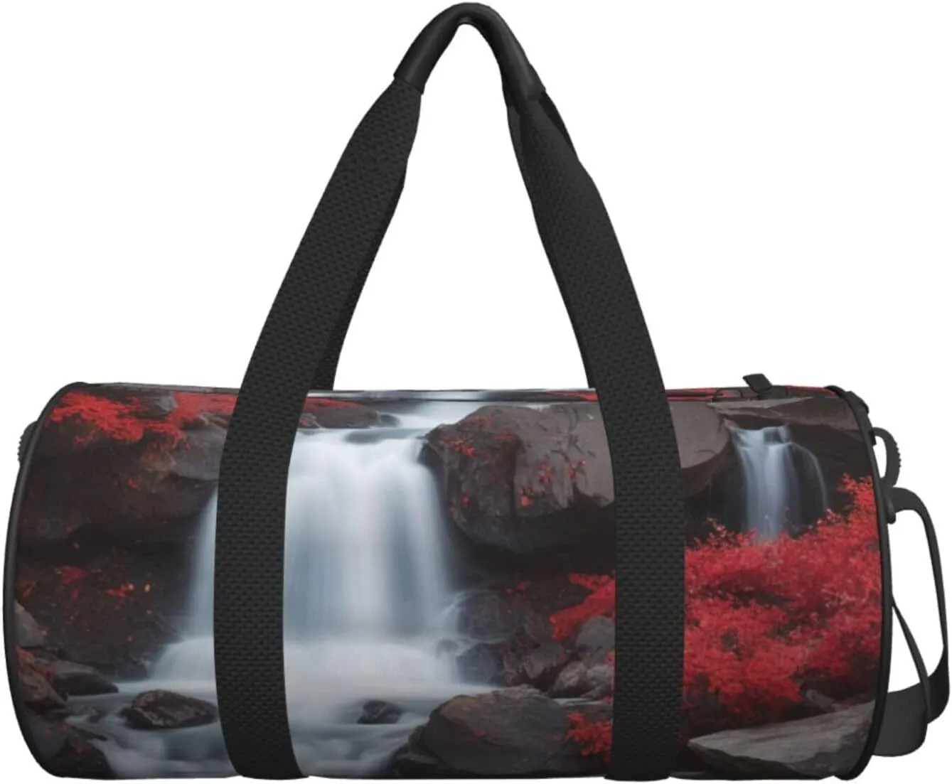 Crimson Cascade Printed Travel Bag,Round Personal Item Storage bag,Foldie Duffel Bag for Traveling Vacation,Fitness,Sports