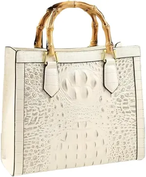 Crocodile Pattern Leather Women's Bag Bamboo Top-Handle Satchel Handbags Portable Tote Bag Shoulder Messenger Bags