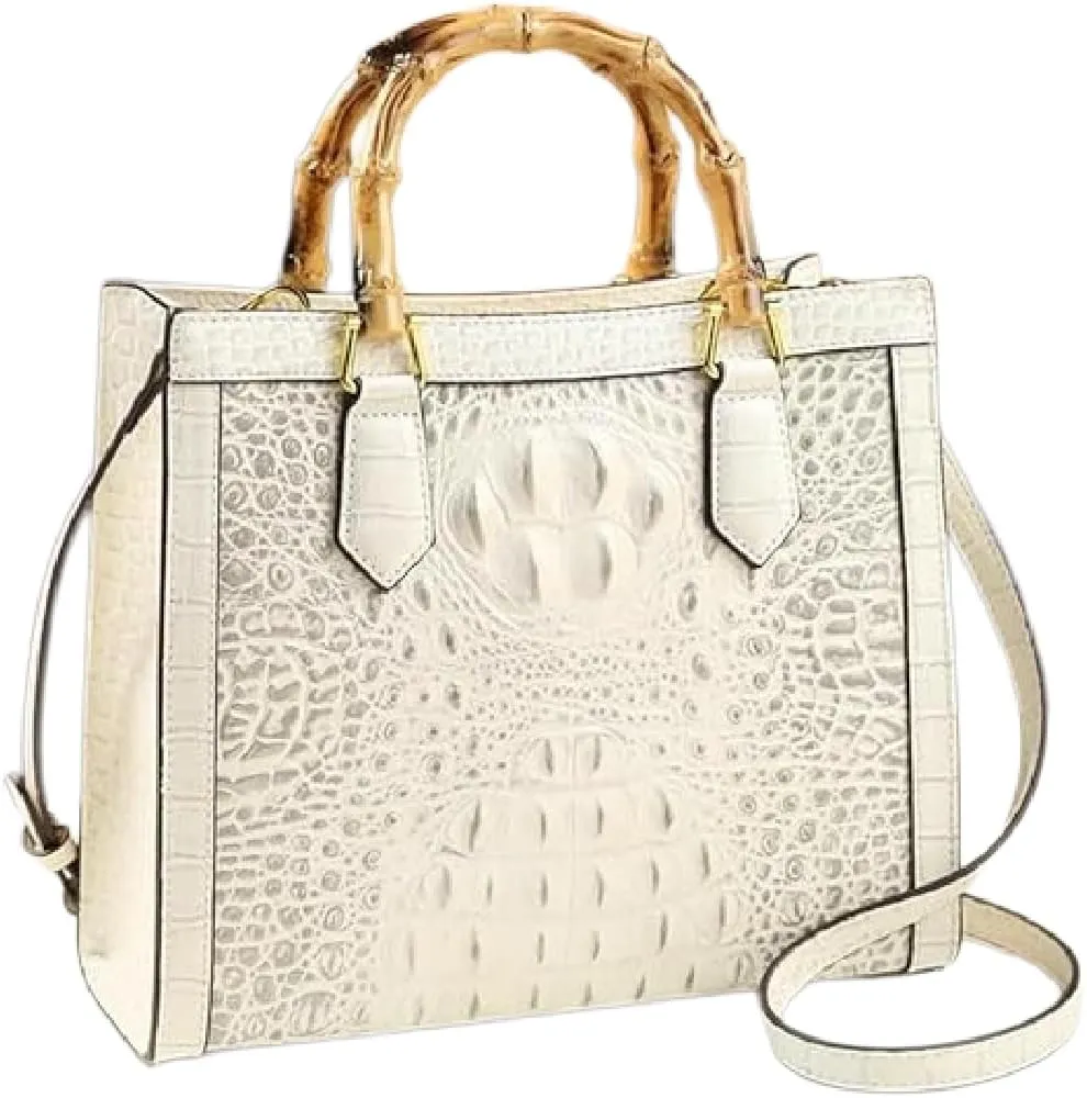 Crocodile Pattern Leather Women's Bag Bamboo Top-Handle Satchel Handbags Portable Tote Bag Shoulder Messenger Bags