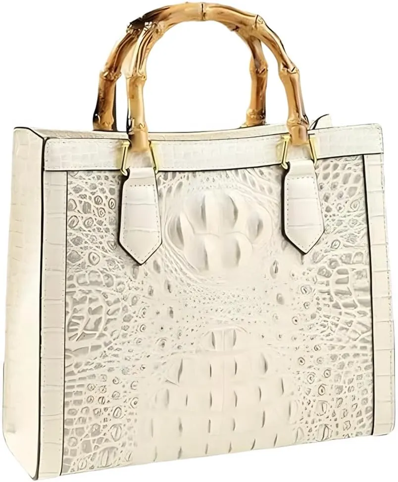 Crocodile Pattern Leather Women's Bag Bamboo Top-Handle Satchel Handbags Portable Tote Bag Shoulder Messenger Bags