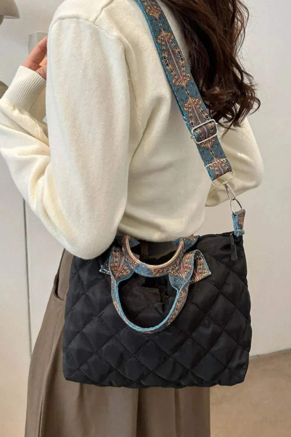 Crossbody Bag Bubble Textured Printed Strap Handbag