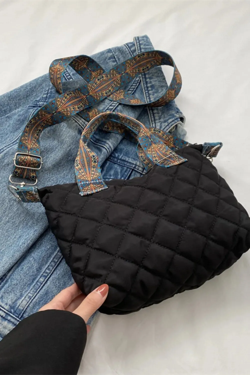 Crossbody Bag Bubble Textured Printed Strap Handbag
