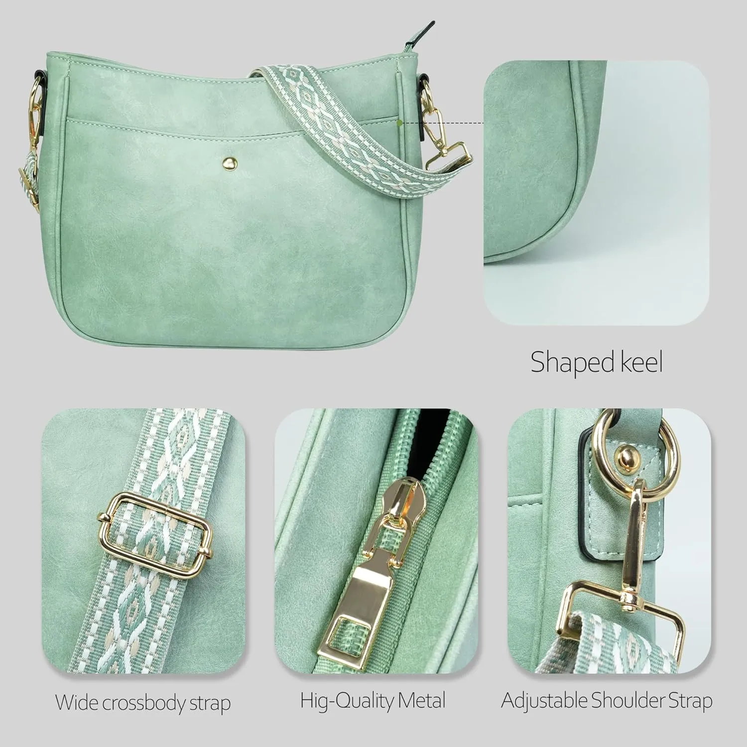 Crossbody Bag for Women Bohemian Vintage Stylish Purse Vegan Leather Shoulder Bag with Adjustable Wide Strap