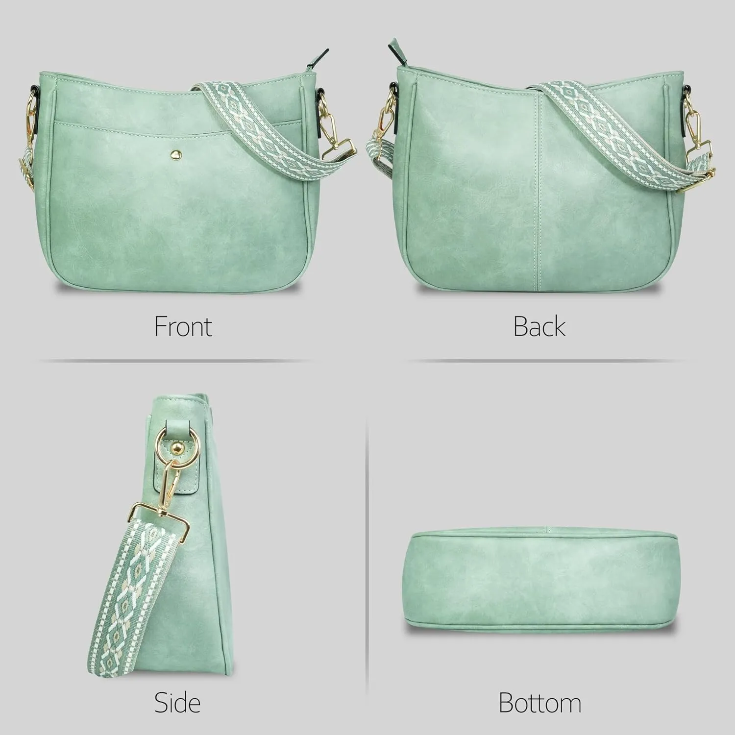 Crossbody Bag for Women Bohemian Vintage Stylish Purse Vegan Leather Shoulder Bag with Adjustable Wide Strap