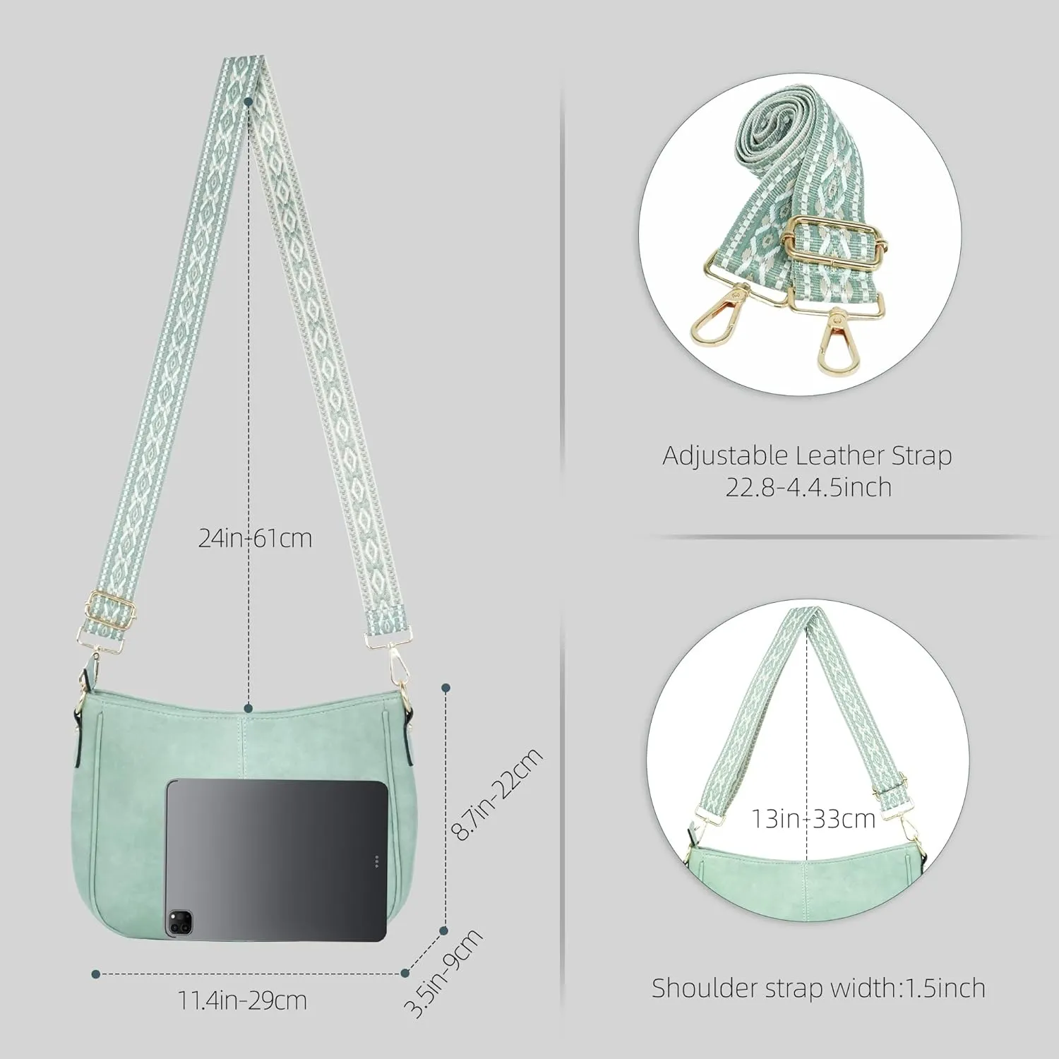 Crossbody Bag for Women Bohemian Vintage Stylish Purse Vegan Leather Shoulder Bag with Adjustable Wide Strap