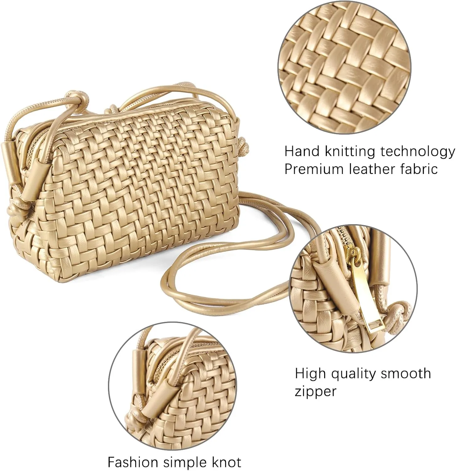 Crossbody Bag For Women Hand Woven Vegan Leather Zip Small Crossbody Bags Shoulder Bag Sling Cross Body Phone Purse