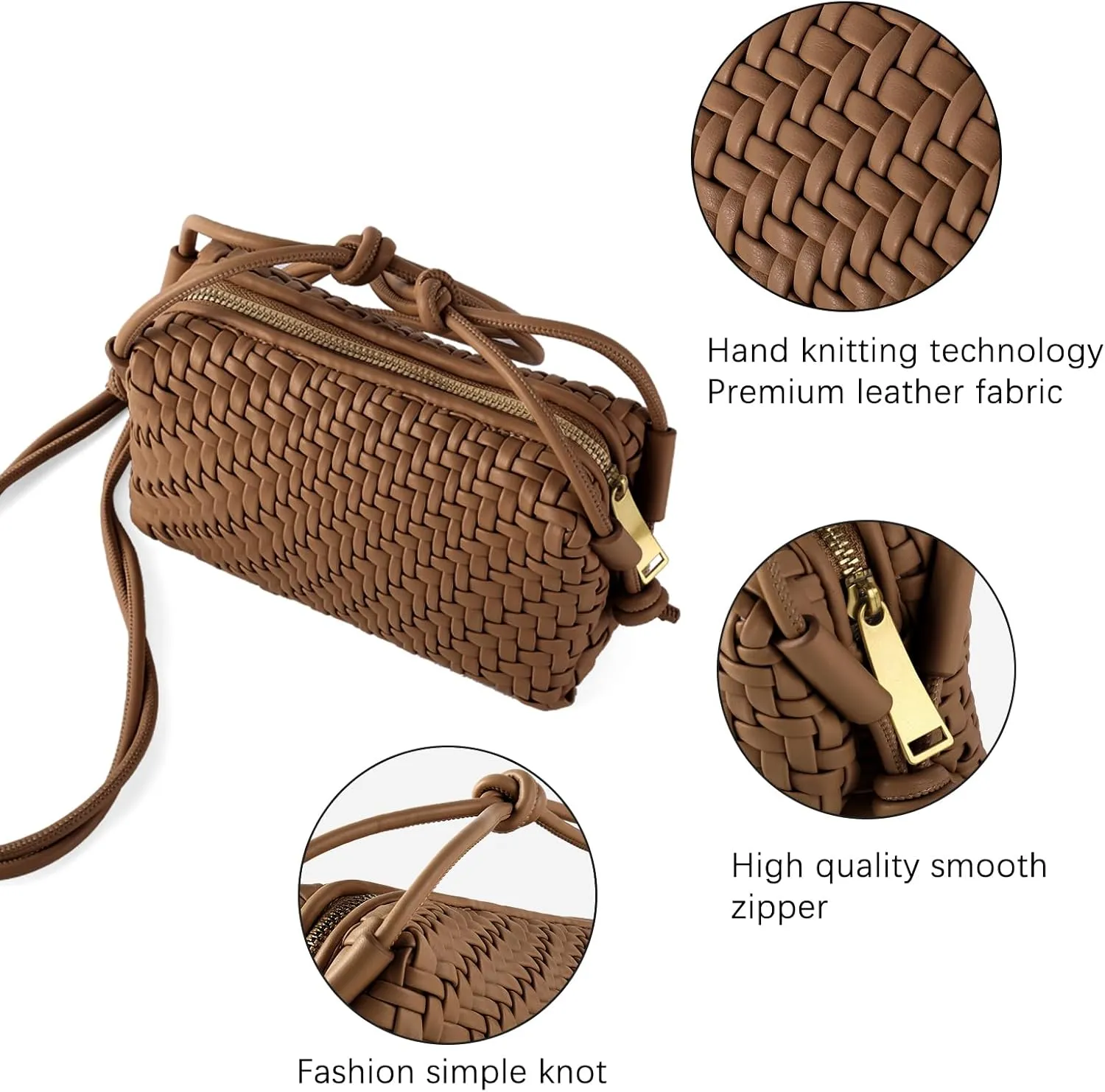 Crossbody Bag For Women Hand Woven Vegan Leather Zip Small Crossbody Bags Shoulder Bag Sling Cross Body Phone Purse