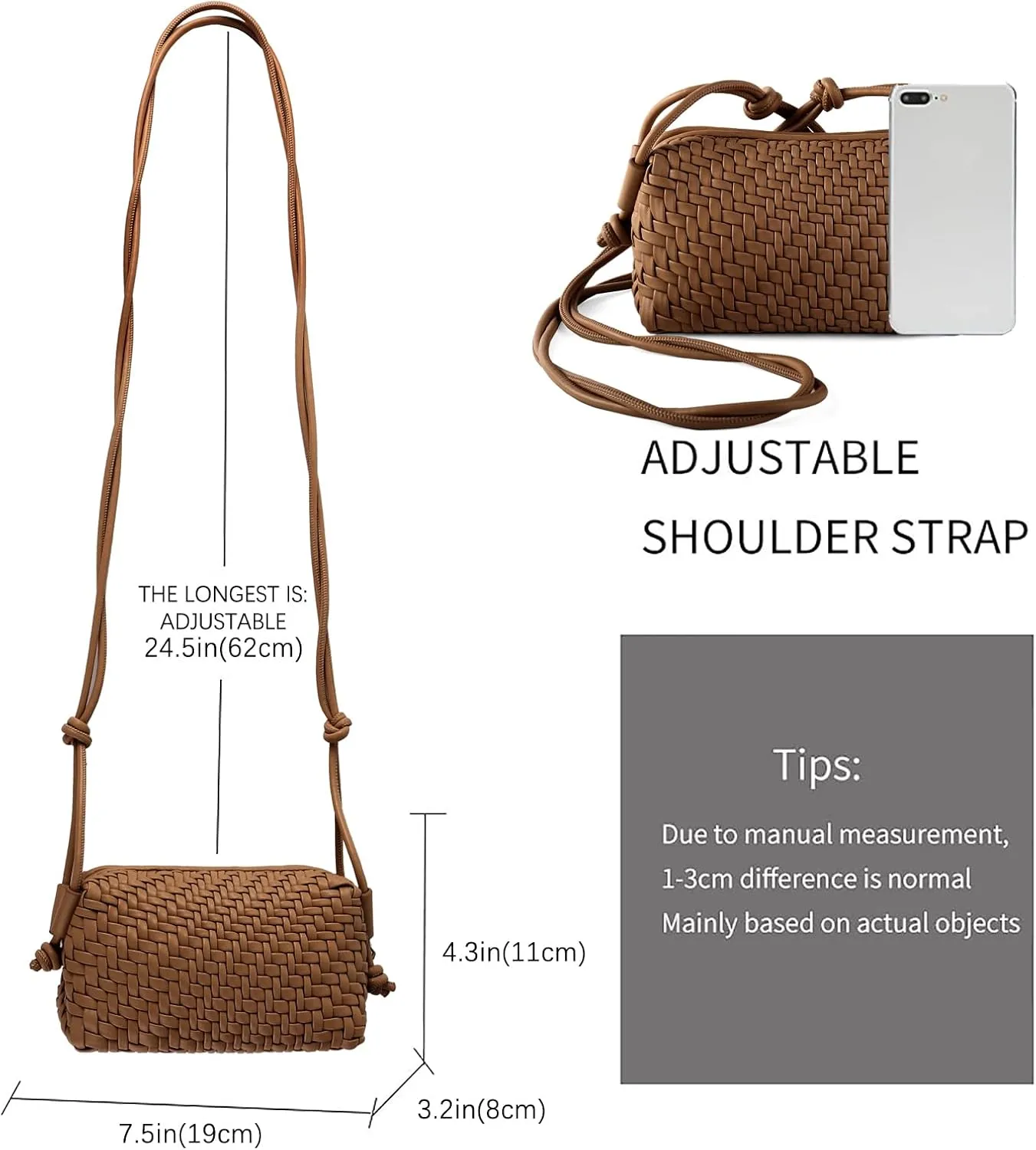 Crossbody Bag For Women Hand Woven Vegan Leather Zip Small Crossbody Bags Shoulder Bag Sling Cross Body Phone Purse