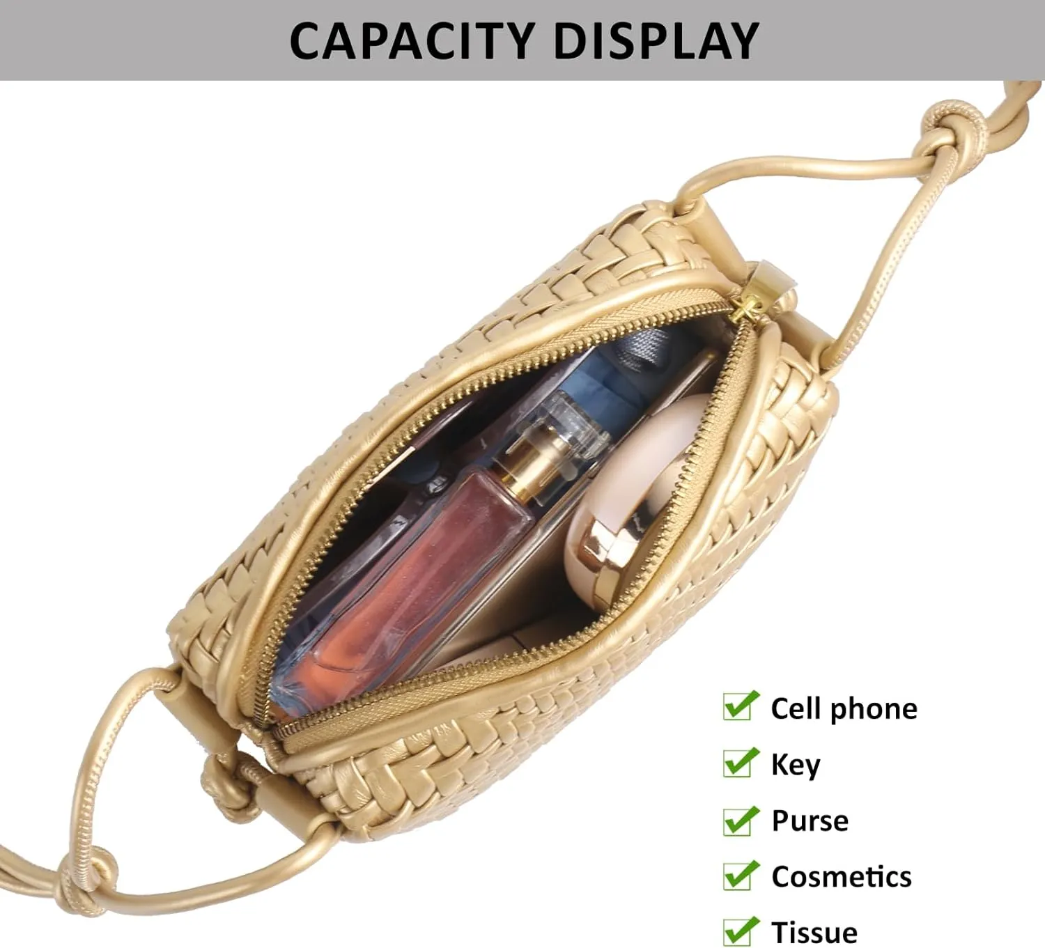 Crossbody Bag For Women Hand Woven Vegan Leather Zip Small Crossbody Bags Shoulder Bag Sling Cross Body Phone Purse