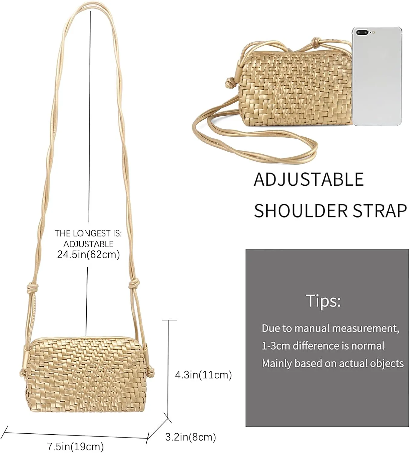 Crossbody Bag For Women Hand Woven Vegan Leather Zip Small Crossbody Bags Shoulder Bag Sling Cross Body Phone Purse